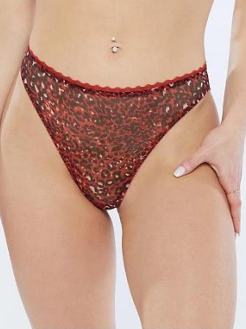 Savage X Fenty Open Gusset Animal Print Sheer Lace Thong